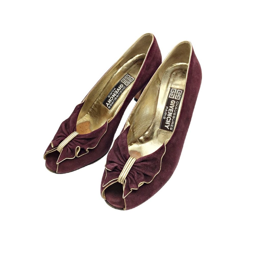 GIVENCHY PARIS Burgundy Suede Peep Toe 3" Pump 7 - Picture 1 of 8